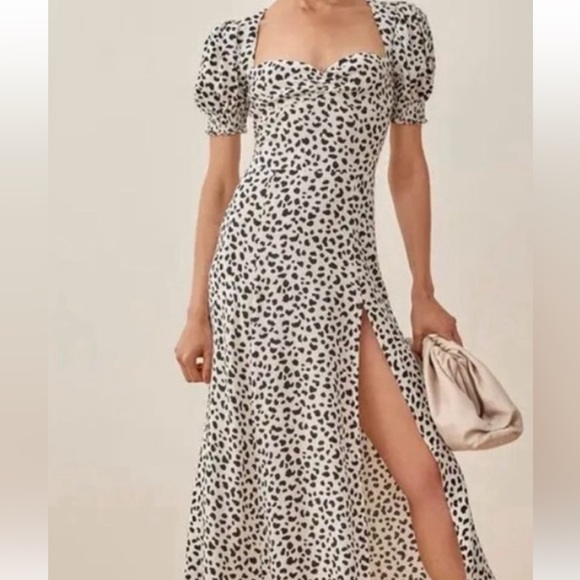 Reformation Lacey dress in Ocelot black and white pattern /10/ - Picture 3 of 9